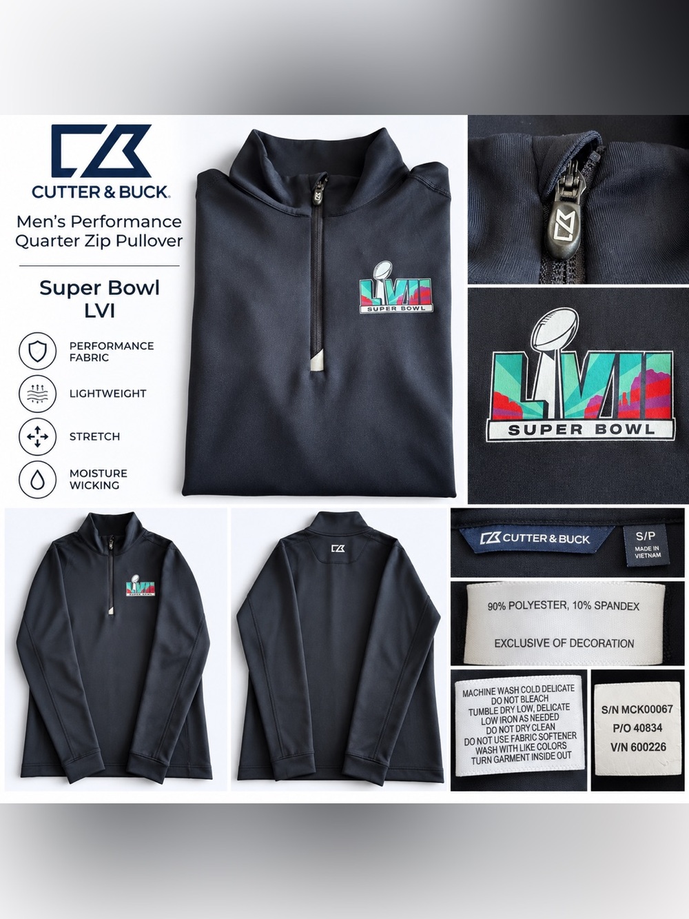 Cutter & Buck Super Bowl LVII Quarter Zip Pullover Men’s Small Navy MCK00067